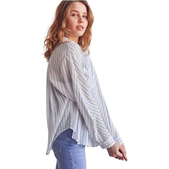 Silence + Noise Sm Charlie Striped Button-Down Shirt Lightweight Oversized Sheer - Picture 3 of 15